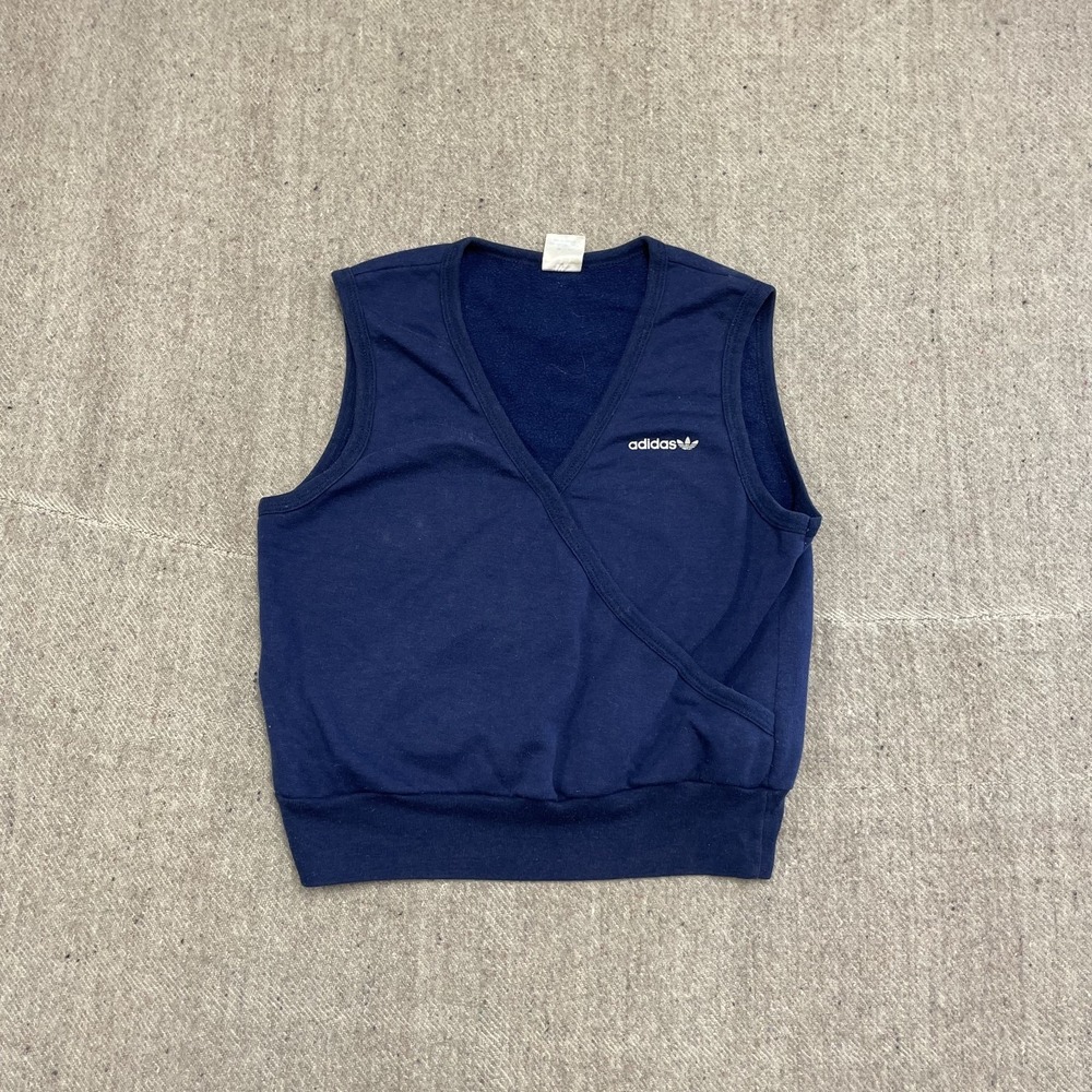 Vintage V-Neck Wrap Sweater Vest Women Medium Blue 1980s Adidas